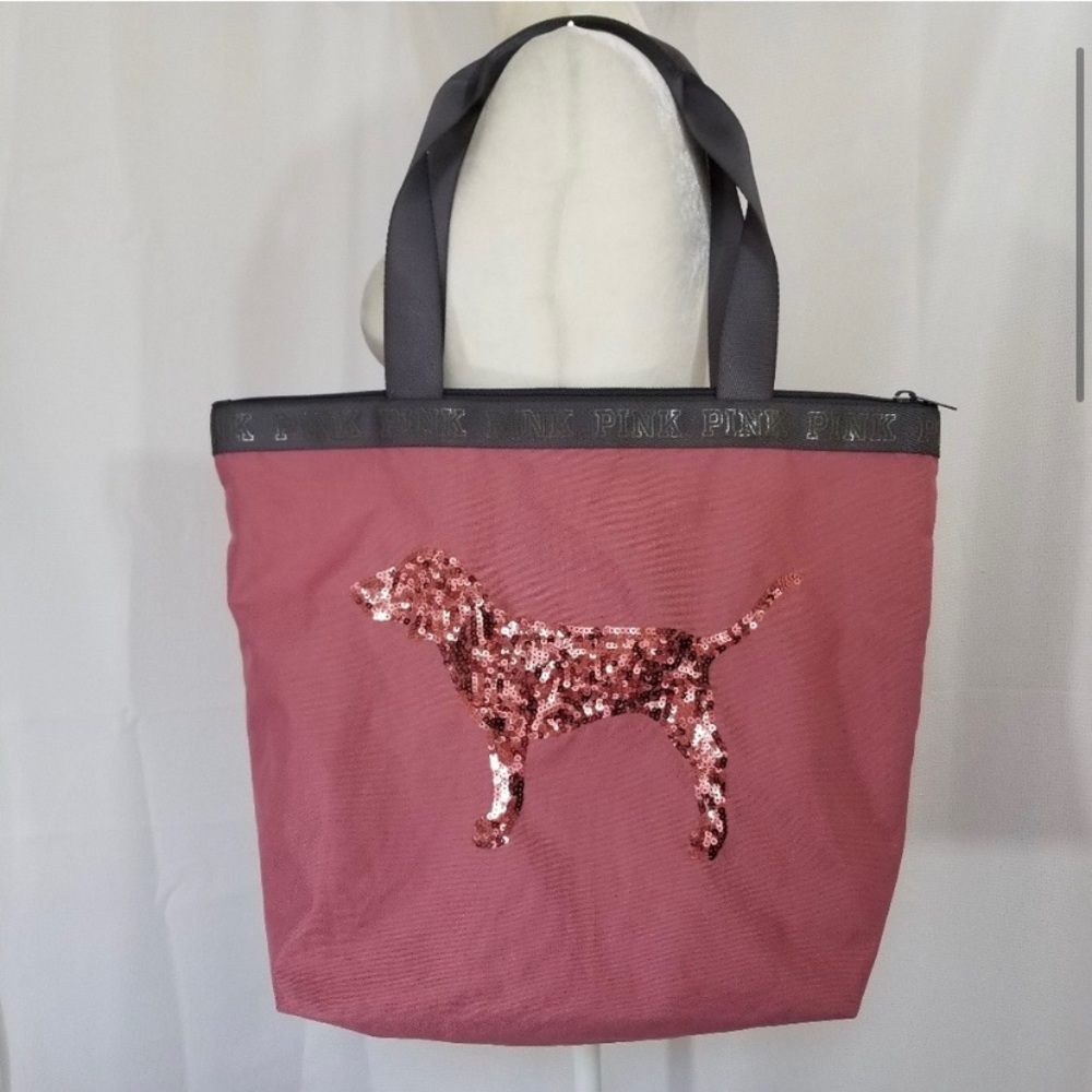 🌺🦮Pink Sequined Dog Victoria's Secret Tote Grey